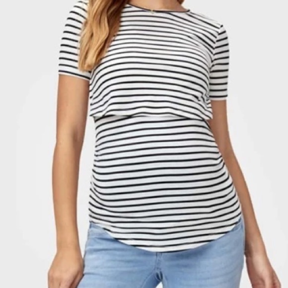 SHEIN Tops - HEIN BASICS Maternity Striped Curved Hem Nursing Top M